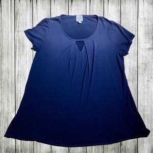 Blue Ombré Shirt with Keyhole Peek a Boo Neckline Flowy Medium flattering Top